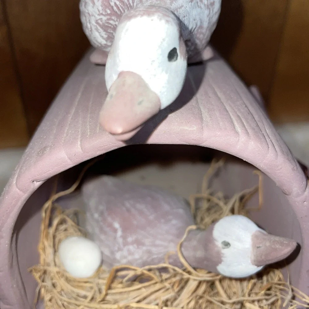Ceramic Geese Duck With‎ Mailbox Egg Nest Four Birds